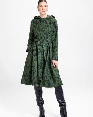 RainSisters Fit And Flare Coat With Pleated Skirt - Green