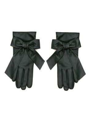 RainSisters Deep Leather Gloves With Cashmere Lining - Black