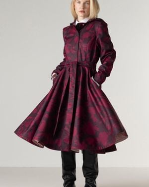 RainSisters Burgundy Floral Coat With Full Circle Skirt - Red