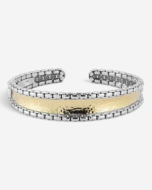 JAI Sterling & 14K Inlaid Hammered Cuff Bangle Bracelet Jjh30 - Metallic