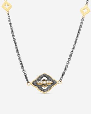 Armenta 18K & Blackened Sterling Pearl & Sapphire Station Necklace 19581 - Metallic