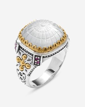 Konstantino Dome Sterling & 18K Mother Of Pearl & Corundum Ring Sz. 8 Dkj978-631-S8 - White