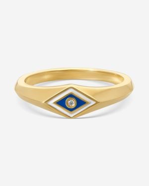 Sydney Evan Tiny Enamel Groovy Eye 14K Diamond Signet Ring Sz. 4.5 Ke1469Nawh-Y4.5 - Metallic
