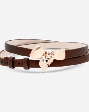 Damiani Satin Leather & 18K Diamond Bow Cord Bracelet 20068543 - Brown