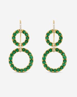 Goshwara G-One 18K Emerald Cabochon & Diamond Two-Row Earrings Je0519-Emy - Green