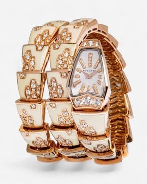 BVLGARI Serpenti 18K Rose Diamond Quartz Ladies Watch 101985 - Metallic