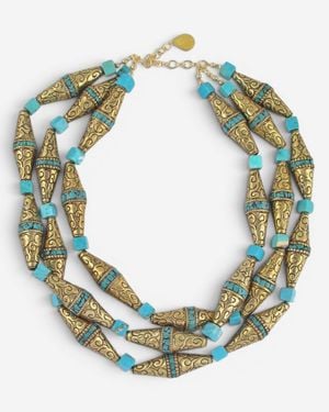 Devon Leigh 24K Plated Brass Multi-Gemstone Multi Strand Necklace N6075 - Blue