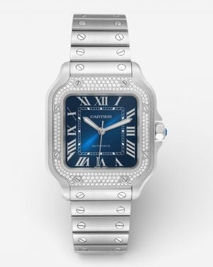 Cartier Santos Medium Steel Diamond Automatic Watch W4Sa0006 - Blue