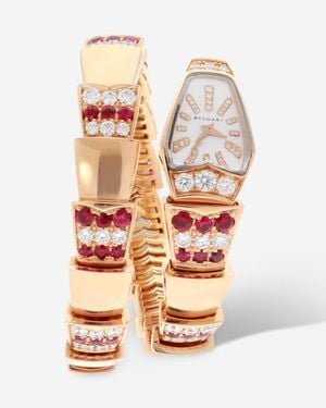 BVLGARI Serpenti 18K Rose Diamond And Ruby Quartz Ladies Watch 102048 - Multicolor