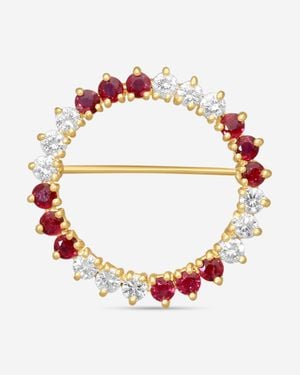 Suuna 18K Diamond & Ruby Circle Pin P7343Ry - Red