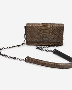 Armenta Natural Python Leather Chained Clutch 12892 - Metallic