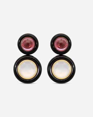Goshwara Rock N Roll 18K Garnet, Moon Quartz & Onyx Earrings Je0528-Ga-Mq-Ox-Y - Black