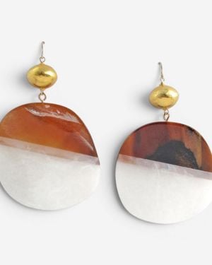 Devon Leigh 18K Plated Brass & 14K Resin Dangle Earrings E4026 - Brown