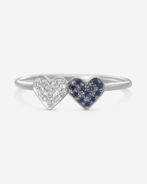 Sydney Evan Double Heart 14K Diamond And Sapphire Ring Sz. 6 30397S-Wb - Blue