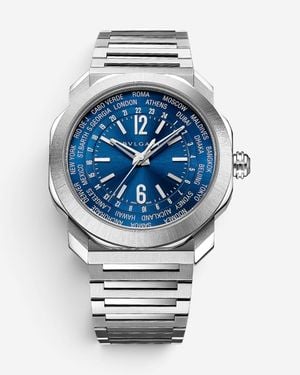 BVLGARI Bulgari Octo Roma Worldtimer Gmt Stainless Steel Automatic Watch 103481 - Blue