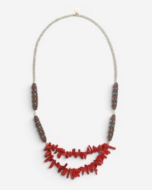 Devon Leigh 24K Plated Brass Multi-Gemstone Multi Strand Necklace N6 - Red