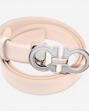 Ferragamo Leather Gancini Diamond Ladies Buckle Belt 725713 - Pink