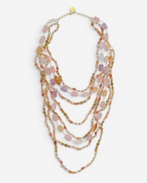 Devon Leigh 24K Plated Brass Multi-Gemstone Multi Strand Necklace N5669 - Metallic