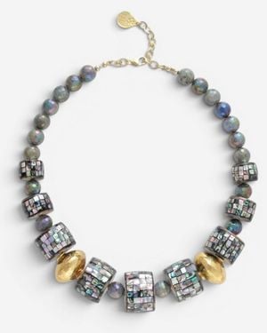 Devon Leigh 18K Plated Brass Multi-Gemstone Collar Necklace N5823 - Blue