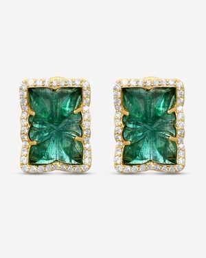 Goshwara G-One 18K Carved Emerald & Diamond Earrings Je0518-Em-Y - Green