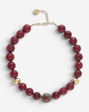 Devon Leigh 18K Plated Brass Multi-Gemstone Collar Necklace N6474 - Red