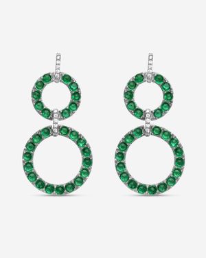 Goshwara G-One 18K Emerald Cabochon & Diamond Two-Row Earrings Je0519-Emw - Green