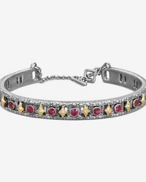 Armenta New World Sterling Ruby & Diamond Carved Cuff Bracelet 22749 - Metallic