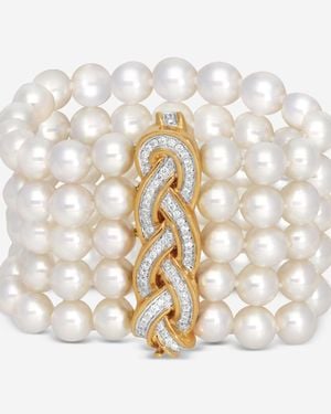 Assael 18K Pave Woven Five Row Japanese Akoya Cultured Pearl Bracelet Acb0007 - White