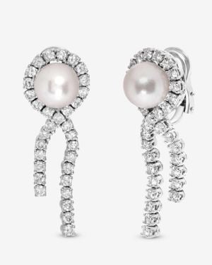 Superoro 18K, Diamond 3.67Ct. Tw. And Pearl Drop Earrings 61614 - Metallic