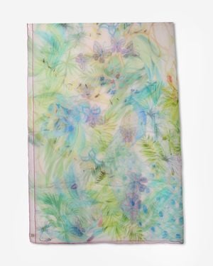 Chopard Animal World Off- And Organic Silk Chiffon Stole 95005-0469 - Green