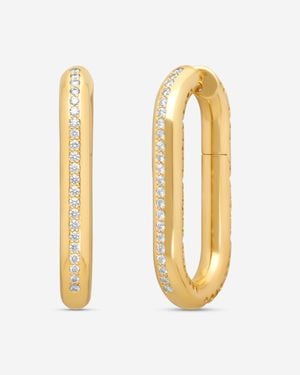 Crivelli 18K Diamond Oval Pave Elongated Hoop Earrings E0298E - Metallic