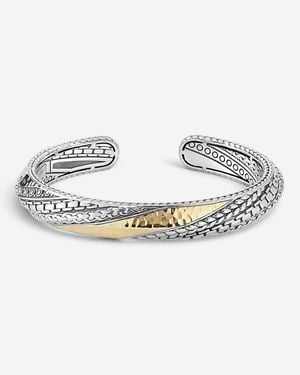 JAI Hammered Artisan Sterling & 14K Hinged Cuff Bracelet Jjh5 - Metallic