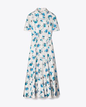 Tory Burch Flared Silk Shirtdress - Blue