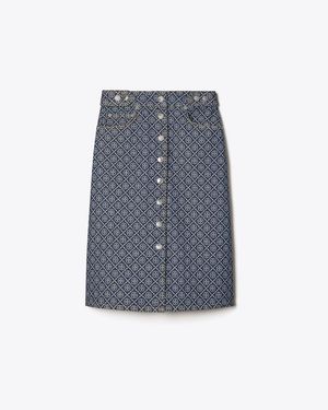 Tory Burch Flared Denim Skirt - Blue