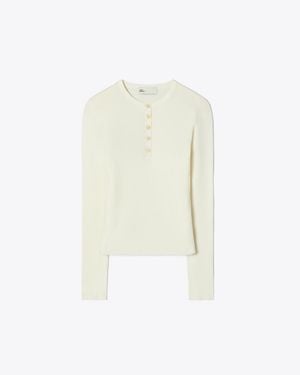 Tory Burch Ribbed Viscose Henley - White