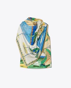Tory Burch Printed Silk Cape Top - Blue