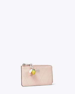 Tory Burch Charlie Quilted Zip Card Case - Pink