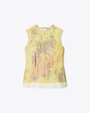 Tory Burch Printed Organza Shell Top - Yellow