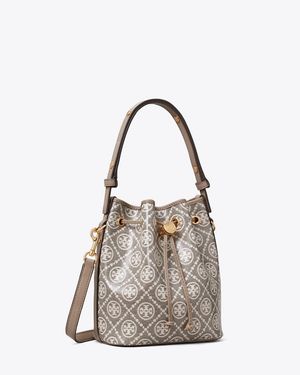 Tory Burch T Monogram Coated Jacquard Bucket Bag, One Size - Grey