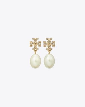 Tory Burch Moondance Pearl And Pavé Drop Earring - Metallic