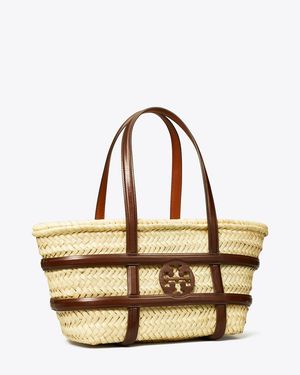 Tory Burch Small Ella Straw Basket, One Size - Metallic