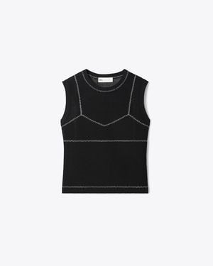 Tory Burch Cotton And Nylon Mesh Top - Black