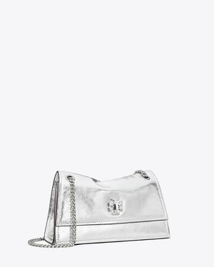 Tory Burch Mini Kira Turnlock Metallic Shoulder Bag, One Size - White