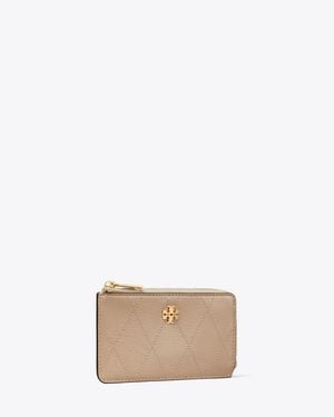 Tory Burch Charlie Quilted Zip Charm Card Case, One Size - Natural