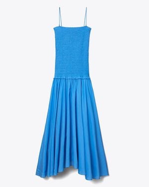 Tory Burch Solid Smocked Dress - Blue