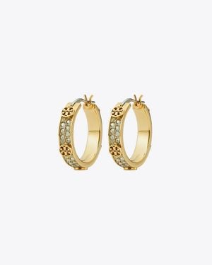 Tory Burch Small Icon Pavé Hoop Earrings, One Size - Metallic