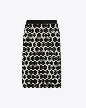 Tory Burch Logo Bouclé Skirt - Black