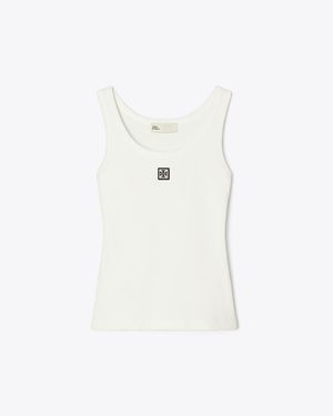 Tory Burch Cotton Scoop Tank - White