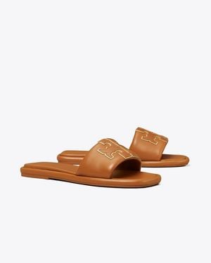 Tory Burch Double T Sport Slide Sandals - Brown