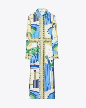 Tory Burch Printed Silk Shirtdress - Blue